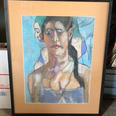 Lot 94 Pastel Drawing by Long Beach Artist Sid Hoskins Framed 