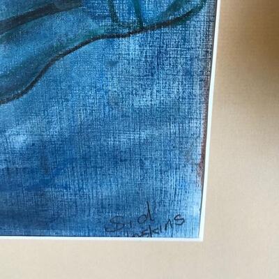 Lot 95 Pastel Drawing by Long Beach Artist Sid Hoskins Framed "Blue Gal"