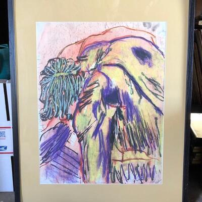 Lot 96 Pastel Drawing by Long Beach Artist Sid Hoskins Framed "Bent"