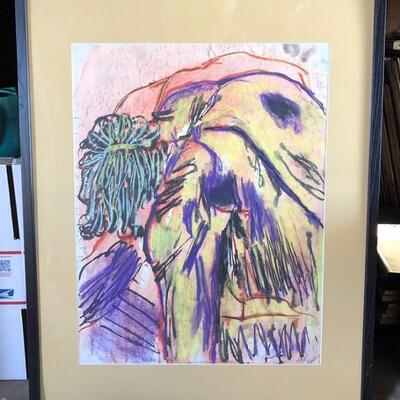 Lot 96 Pastel Drawing by Long Beach Artist Sid Hoskins Framed 