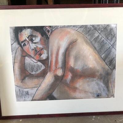 Lot 98 Pastel Drawing by Long Beach Artist Sid Hoskins Framed 