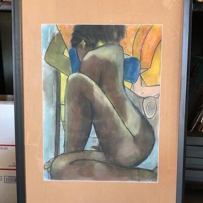 Lot 100 Pastel Drawing by Long Beach Artist Sid Hoskins Framed 