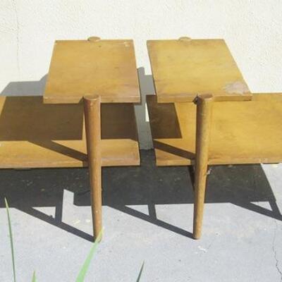 Lot 139 Pair MCM End Tables 2 Tier Attributed to Manuel Martin Co. 1940s AS IS 