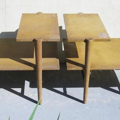 Lot 139 Pair MCM End Tables 2 Tier Attributed to Manuel Martin Co. 1940s AS IS 
