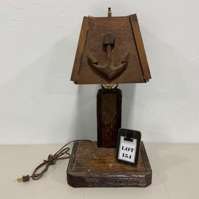 -154- Vintage | Hand-Carved Wood Table Lamp | Nautical | Anchor
