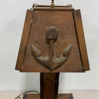 -154- Vintage | Hand-Carved Wood Table Lamp | Nautical | Anchor