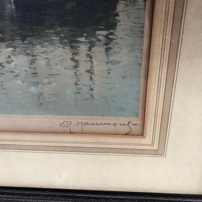 ART 36 Framed Print Boats on Water Europe or Middle East Pencil Signed