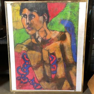 ART 37 Pastel Drawing by Sid Hoskins Long Beach Artist Man with Cloth