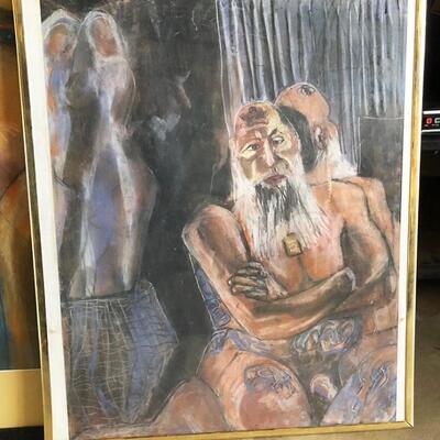 ART 39 Pastel Drawing by Sid Hoskins Long Beach Artist Grey Beard