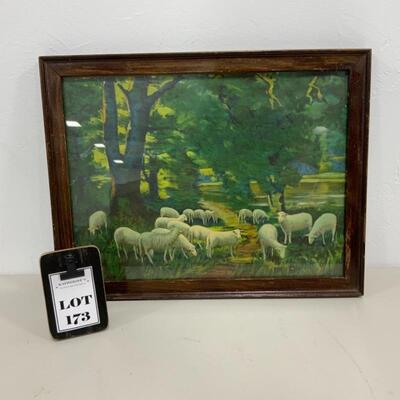 -173- VINTAGE | â€œA Shady Nookâ€ Print | Sheep in Field