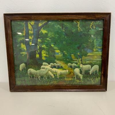 -173- VINTAGE | â€œA Shady Nookâ€ Print | Sheep in Field