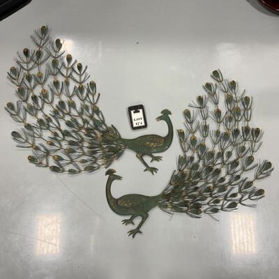 -174- Two Metal Peacocks | Wall Decor