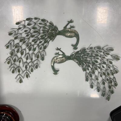 -174- Two Metal Peacocks | Wall Decor