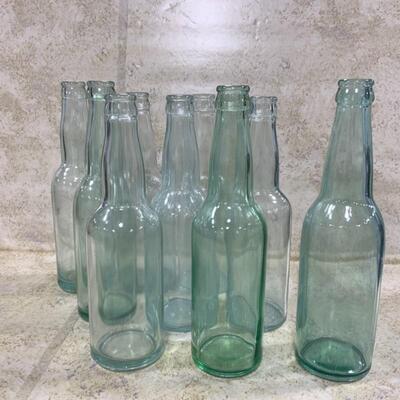 -177- VINTAGE | Nine Green Glass Bottles | Beer | Soda | Blue