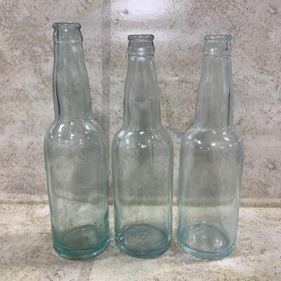 -177- VINTAGE | Nine Green Glass Bottles | Beer | Soda | Blue