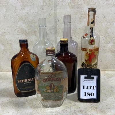 -180- VINTAGE | 6 liquor bottles | Old Quaker | Red Horse | Rum | Whiskey