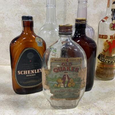-180- VINTAGE | 6 liquor bottles | Old Quaker | Red Horse | Rum | Whiskey