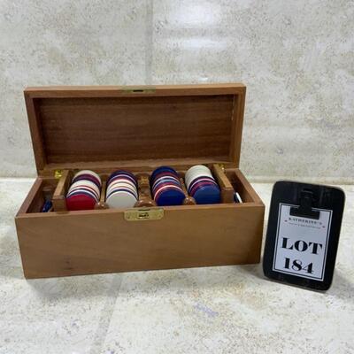 -184- VINTAGE | German Wood Box | Two Trays | Poker Chips