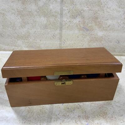-184- VINTAGE | German Wood Box | Two Trays | Poker Chips