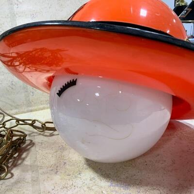 -190- VINTAGE | 1960s | Orange Top Hat Swag Light | WORKS!