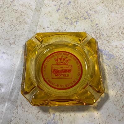 -193- VINTAGE | Western Motels Ashtray | Amber Glass