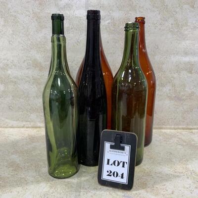 -204- Six Large Tall Glass Bottles | Wine | Beer | Sake