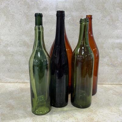 -204- Six Large Tall Glass Bottles | Wine | Beer | Sake