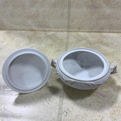 -214- Porcelain Figures | Bisque Cherubs Covered Dish