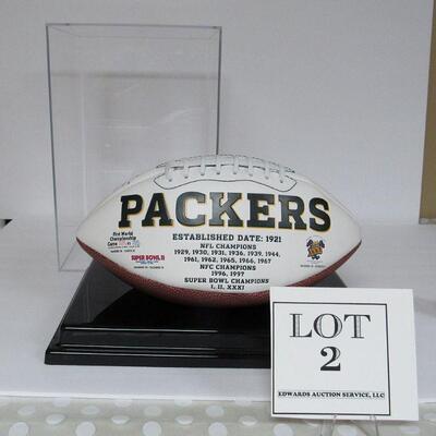 Green Pay Packers Football in Acrylic Case - Unknown Unverified Signatures - Please read description. 