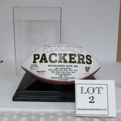 Green Pay Packers Football in Acrylic Case - Unknown Unverified Signatures - Please read description.
