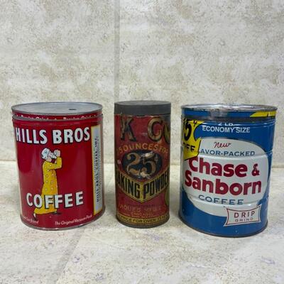 -221- VINTAGE | Five Kitchen Tins | Coffee | Baking Powder