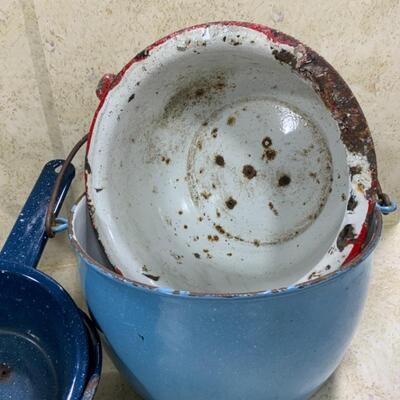 -227- FARM FRESH | 5 Graniteware Planters | Drainage Holes!
