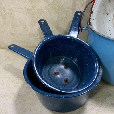-227- FARM FRESH | 5 Graniteware Planters | Drainage Holes!