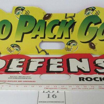 2 GB Packers Stadium Hand Wave Signs, Go Pack Go/Defense Rock Solid