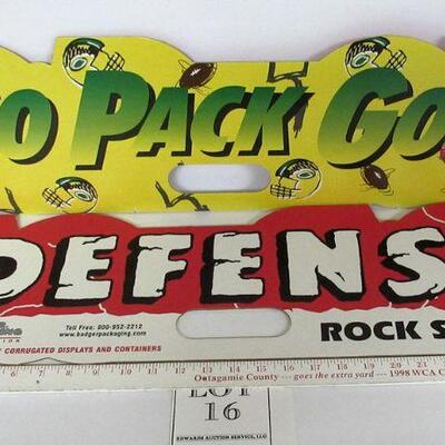 2 GB Packers Stadium Hand Wave Signs, Go Pack Go/Defense Rock Solid