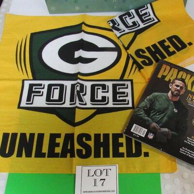 Misc GB Packers Lot 2 Square Towels, Magazine, and Packers Pro Shop Large Empty Box