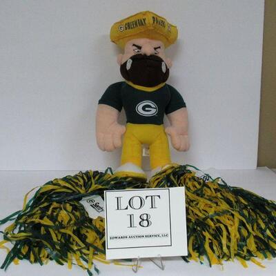 1990s GB Packers Plush Guy and Set of 2 Advertising PomPoms