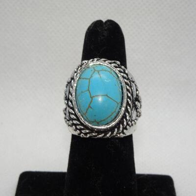 Silver Tone Faux Turquoise Bling Ring