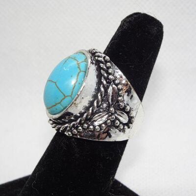 Silver Tone Faux Turquoise Bling Ring