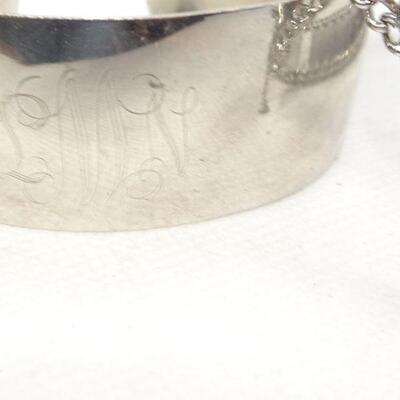 2 Silver Tone Bracelets, Cuff & Link, Monogramed 