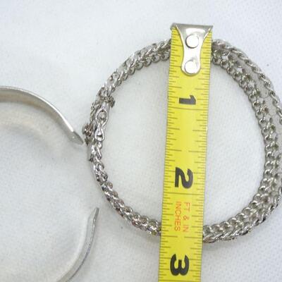 2 Silver Tone Bracelets, Cuff & Link, Monogramed 