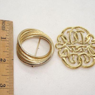 2 Gold Tone MCM Brooches 