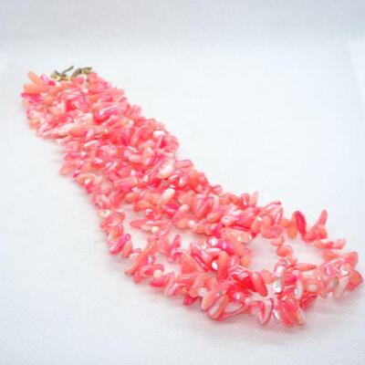 Multi Strand Coral / Shell Like Beaded Necklace 
