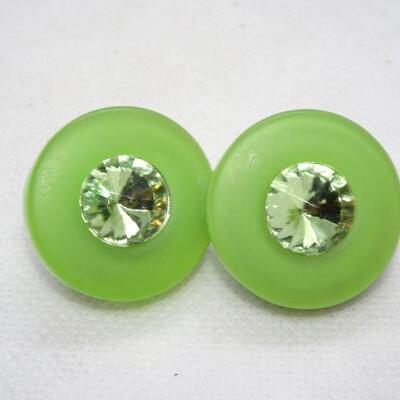 Lime Green Rhinestone Clip Earrings 