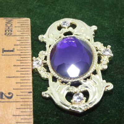 Amethyst Colored Silver Tone Victorian Style Brooch 