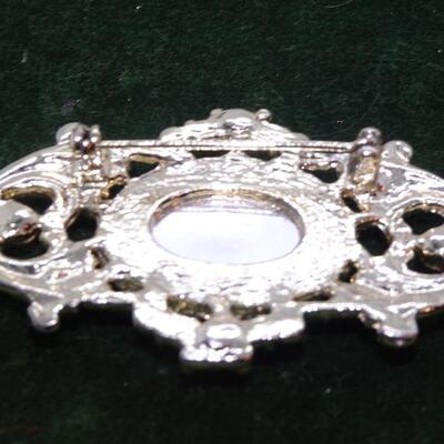 Amethyst Colored Silver Tone Victorian Style Brooch 