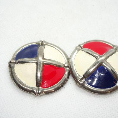 Patriotic Red, White Blue Disc Clip Earrings 