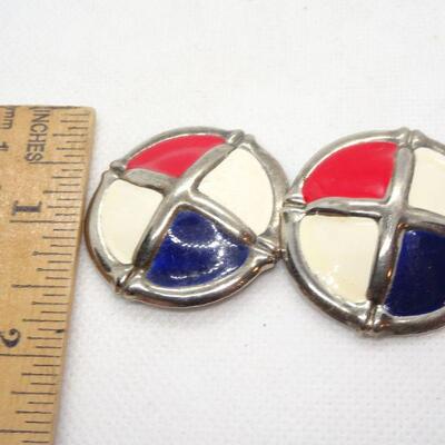 Patriotic Red, White Blue Disc Clip Earrings 
