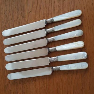 Set of Six Antique Mother of Pearl Handled Knives