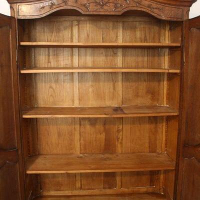 Lot #7: Vintage Country French Style Carved Oak Armoire 